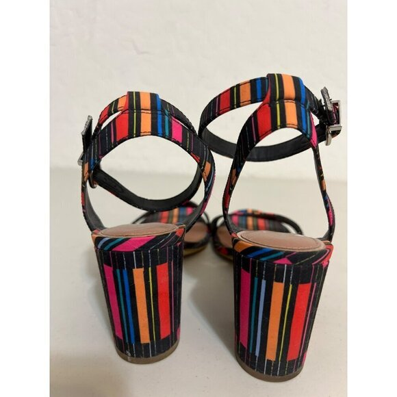Gianni Bini Block Stacked Heel Multicolor Stripe Strappy Sandal Sz 8M - Picture 4 of 7